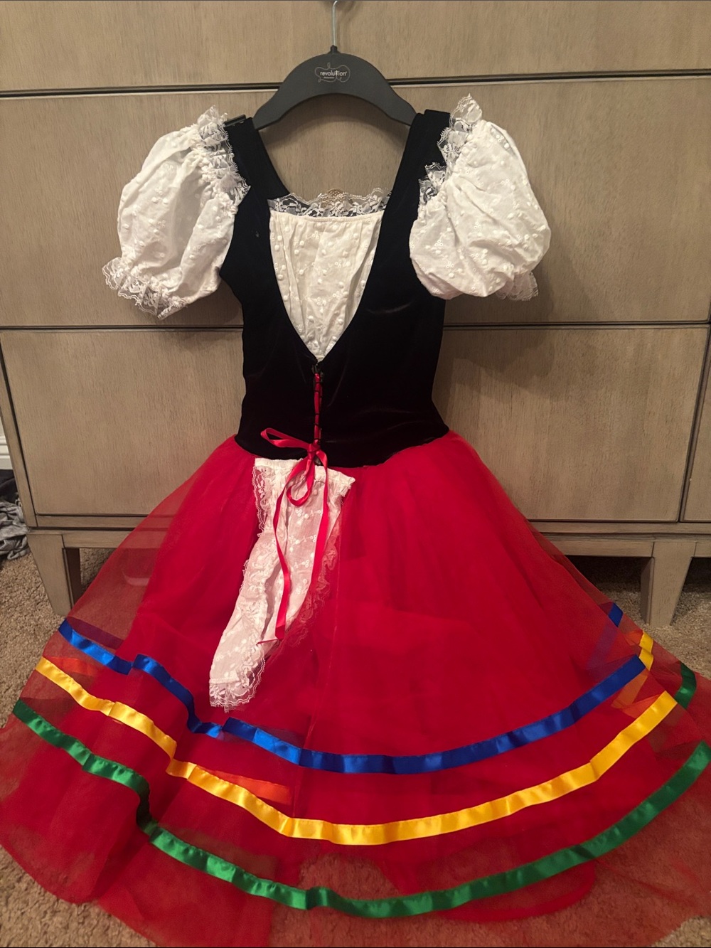 Revolution Red Tulle Folk Dress with Black Bodice and White Sleeves